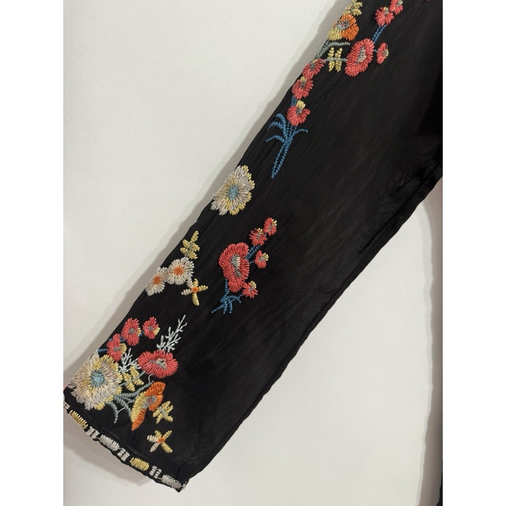 Johnny Was M Black 100% Cupra Rayon Colorful Floral Graphic Embroidered Tunic - Picture 5 of 11